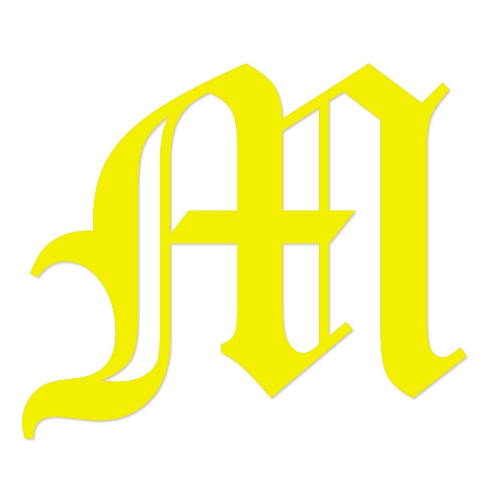 Applicable Pun Old English Letter M - Vinyl Decal for Outdoor Use on Cars, ATV, Boats, Windows and More - Yellow 3 Inches Tall