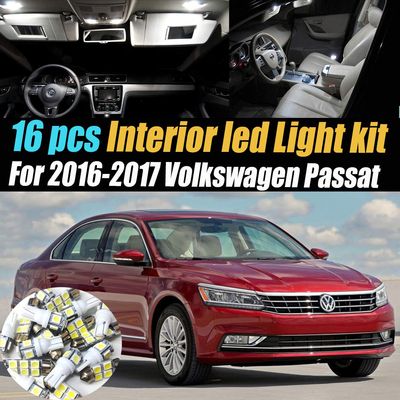 16Pc Super White 6000K Interior LED Light Bulb Kit Package Compatible with 2016-2017 Volkswagen Passat