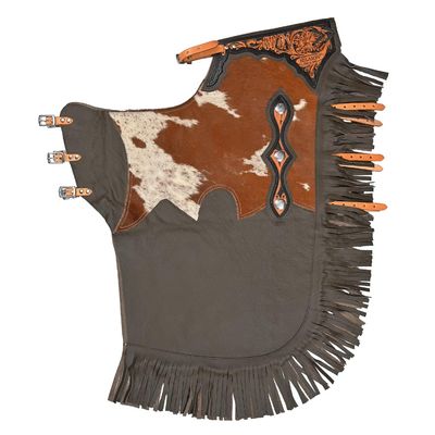 HILASON Adult Pro Rodeo Bronc Bull-Riding Leather Chinks | Handmade Chaps Western Riding for Adults Hand Tooled