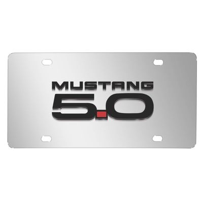 iPick Image for Ford Mustang 5.0 3D Logo Mirror Chrome Stainless Steel License Plate - Official Licensed