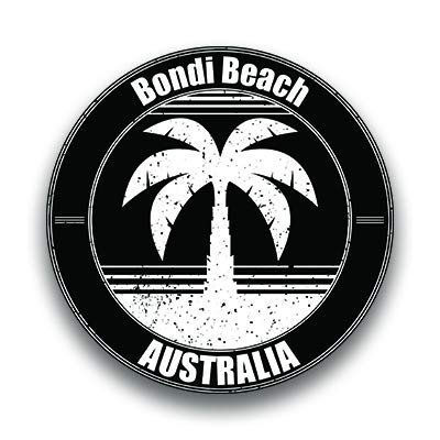 Bondi Beach Vinyl Decal Sticker Vacation Explore Memory Souvenir Waterproof 2 Pack 3 Inch Round Premium Quality Vinyl UV Protective Laminate PD1826