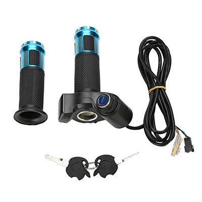 Throttle Grip 4 Colors Throttle Grips with LED Display Screen Handle with Key Knock for Electric Bike(Blue)