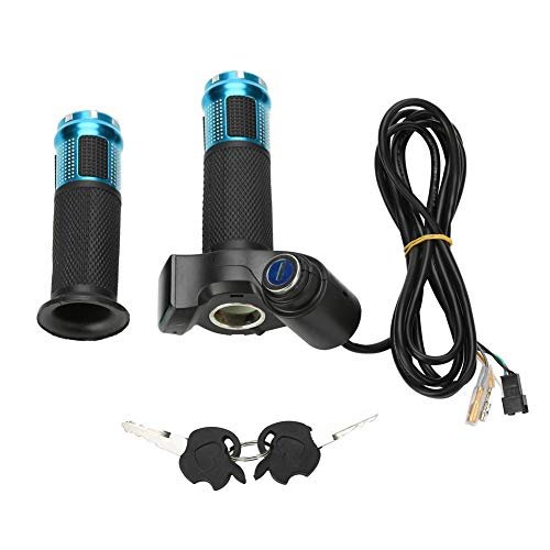 Throttle Grip 4 Colors Throttle Grips with LED Display Screen Handle with Key Knock for Electric Bike(Blue)