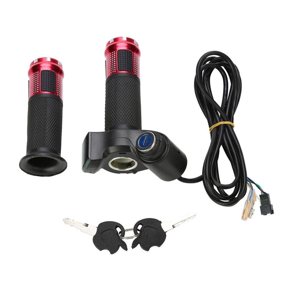 Throttle Grip 4 Colors Throttle Grips with LED Display Screen Handle with Key Knock for Electric Bike(Red)