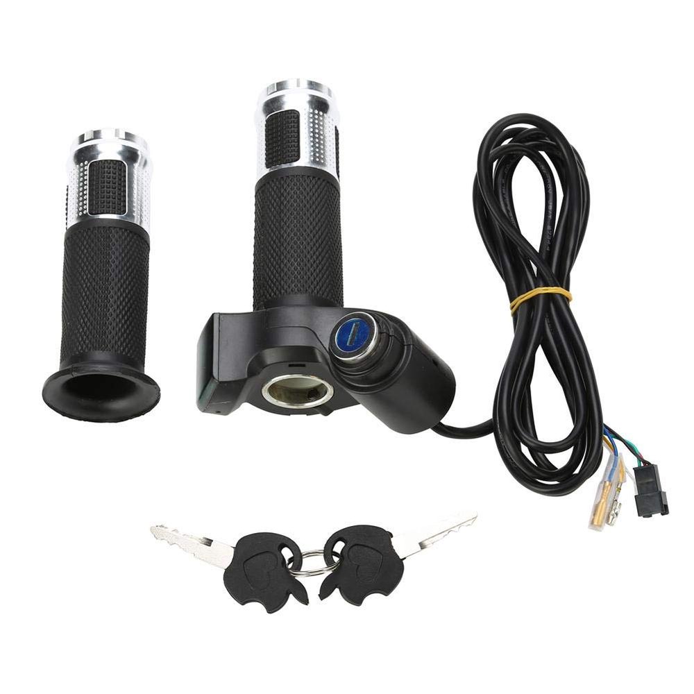 Throttle Grip, 4 Colors Throttle Grips with LED Display Screen Handle with Key Knock for Electric Bike(Silver)