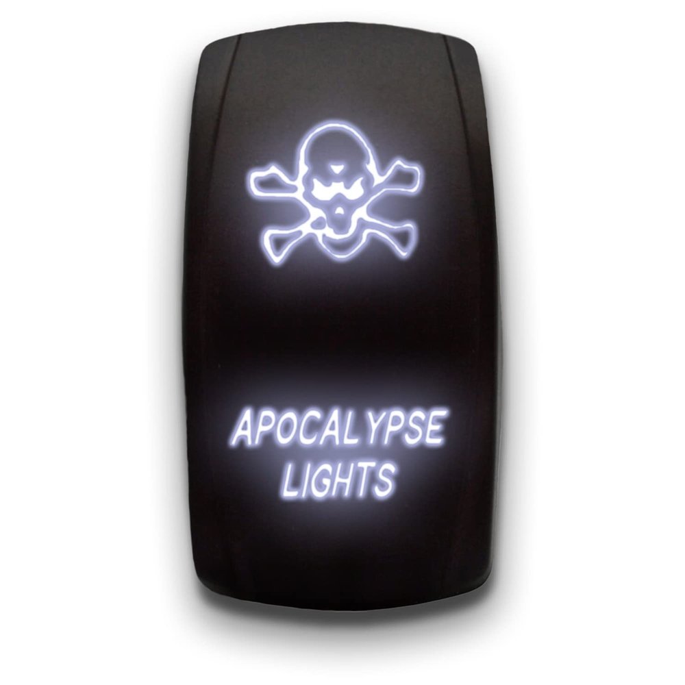 Apocalypse Lights - White - Laser Etched 5-Pin Double Pole Single Throw Maintained ON-Off DPST Toggle Switch 20A 12V
