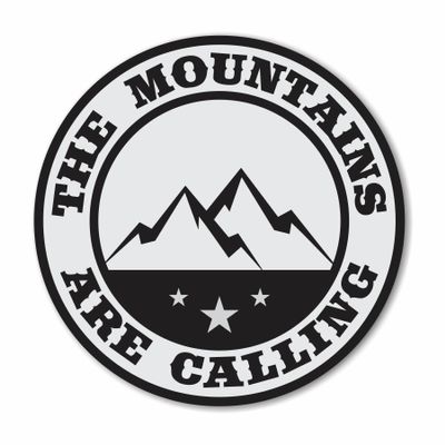 (2 Pcs) The Mountains Are Calling - Light Gray & Black, Vinyl Decal Bumper Sticker Outdoor Camping Hiking Rock Climbing Off Road Sticker