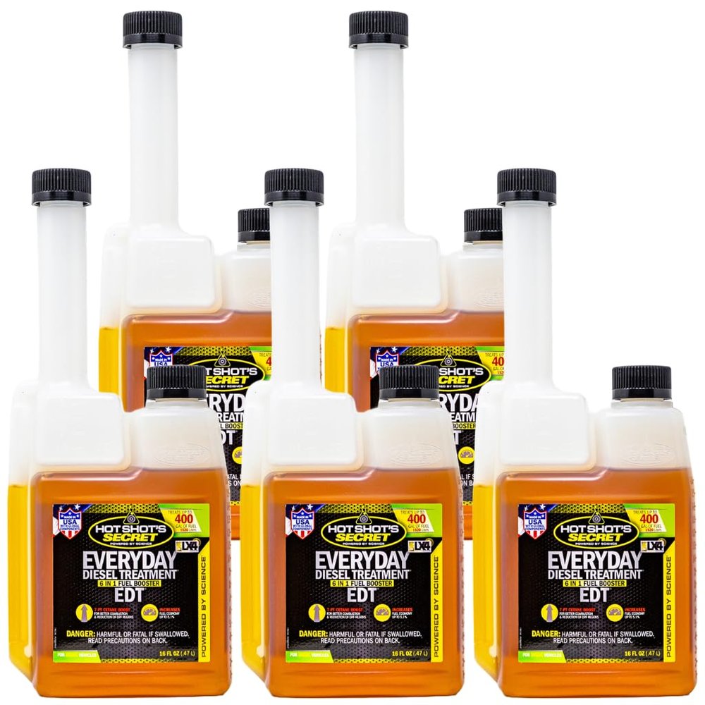 Hot Shots Secret Everyday Diesel Treatment EDT 16 oz Squeeze 5-PK Treats 2000 Gallons 6-in-1 Diesel Fuel Additive, Injector and Fuel System Cleaner, Boosts Cetane
