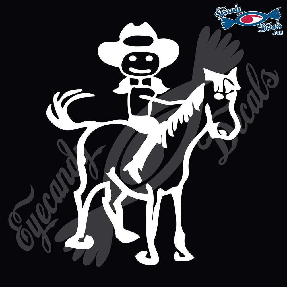 Eyecandy Decals Stick Family Lady ON A Horse 5" White Decal Sticker