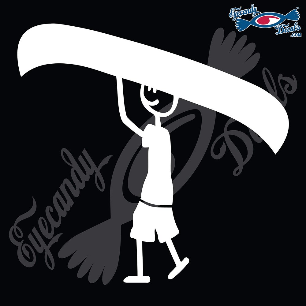 Eyecandy Decals Stick Family Man Carrying Canoe 5" White Decal Sticker