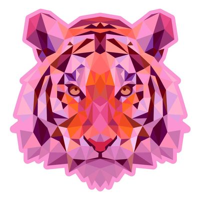Dark Spark Decals Low Poly Geometric Pink Tiger - 8 Inch Full Color Vinyl Decal for Indoor or Outdoor use, Cars, Laptops, Dcor, Windows, and More