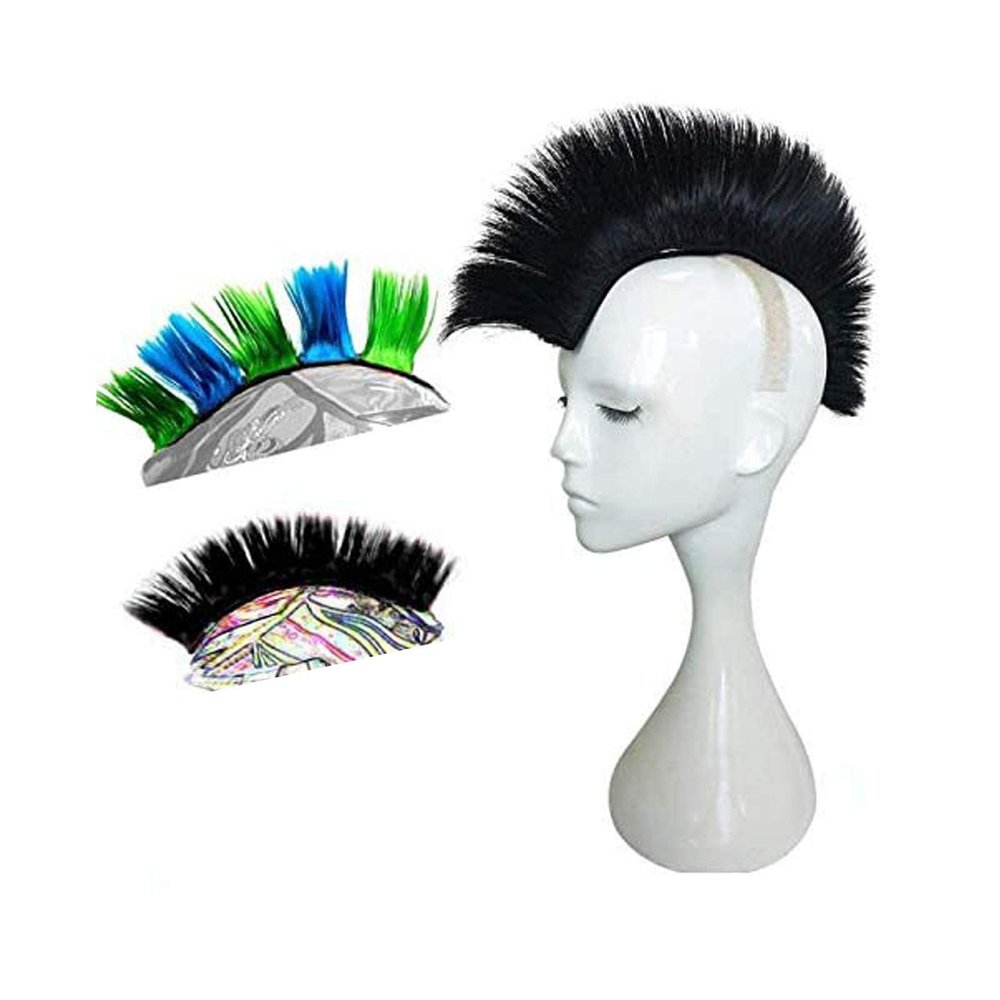 HHongJM Helmet Hawks Motorcycle Helmet Mohawk Synthetic Wigs for Bicycle/Almost Helmet/Stick Reusable Design/Black (Helmet Not Included)