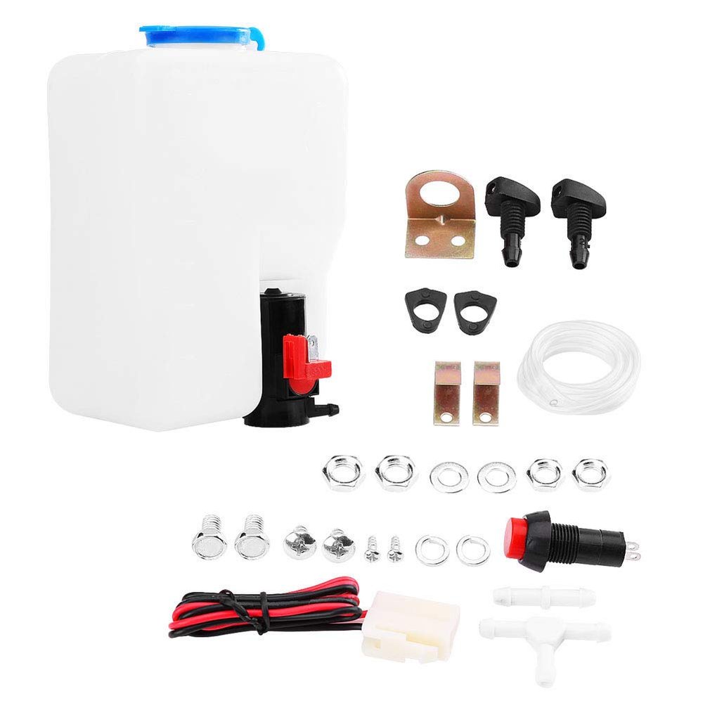 Acouto Windscreen Washer Bottle Kit, 12V Washer Fluid Kit Universal Windscreen Washer Pump Bottle Kit Cleaning Tools with Mounting Bracket for Car Marine Boat