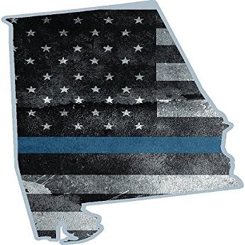 5" Alabama Al Tattered Subdued American Flag Thin Blue Line State Shape Law Enforcement Sticker