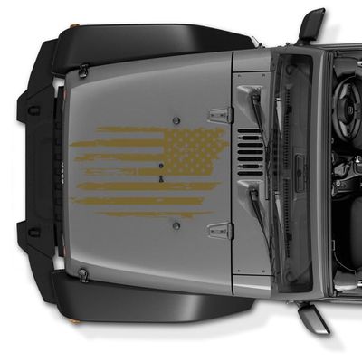 Reversed Decal Compatible with Jeep Wrangler JK TJ YJ Tattered Distressed USA American Flag USA Made (Gold)