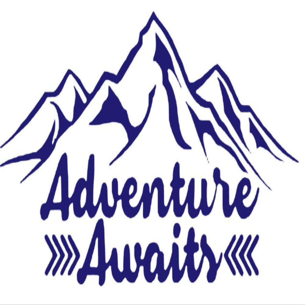 Mountain Adventure Awaits Vinyl Sticker Decals (Pack of 2) for Car Bumper Window Laptop Tablet Phone (8" x 4.4", Purple)