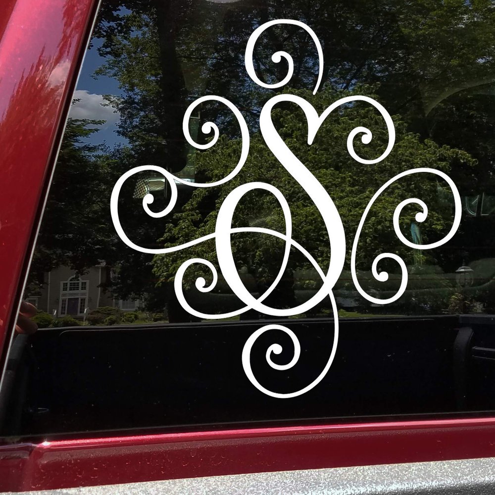 Lime - Scroll Monogram Initial 18" x 18" Vinyl Decal - Decorative Letter Script Lettering - Die Cut Sticker
