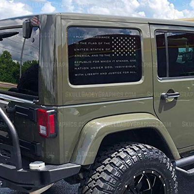 JL JK JKU Window USA Pledge Flag Decals Stickers to fit Jeep Wrangler 2011-2019 (Matte Black - Pass Sides)