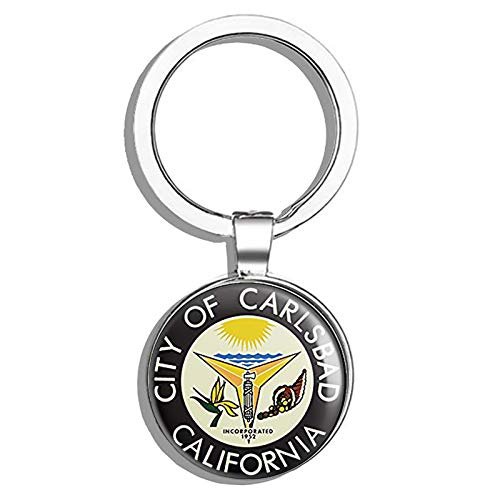HJ Media Carlsbad California City Seal (Window ic) Metal Round Metal Key Chain Keychain Ring