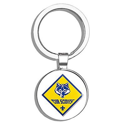 HJ Media Diamond Shaped CUB Scout Logo (Scouting American insigina Emblem) Metal Round Metal Key Chain Keychain Ring