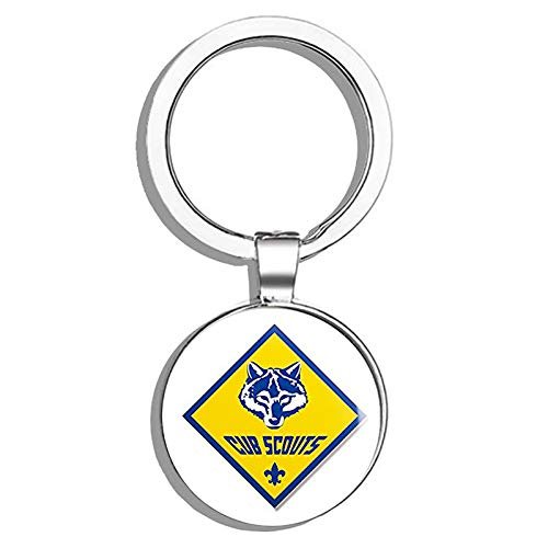 HJ Media Diamond Shaped CUB Scout Logo (Scouting American insigina Emblem) Metal Round Metal Key Chain Keychain Ring