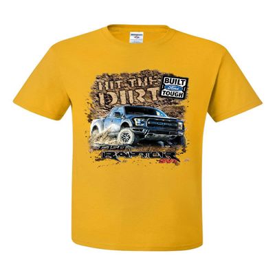 Hit The Dirt Built Ford Tough T-Shirt F-150 Raptor Pickup Truck Tee Shirt Yellow 3X-Large