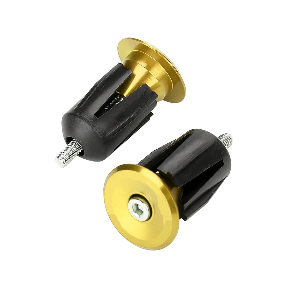 Handlebar Bar End Plugs, Aluminum Alloy Bike Handlebar Grip Bar End Plug Parts for Most Road(1 Pair)(Gold)