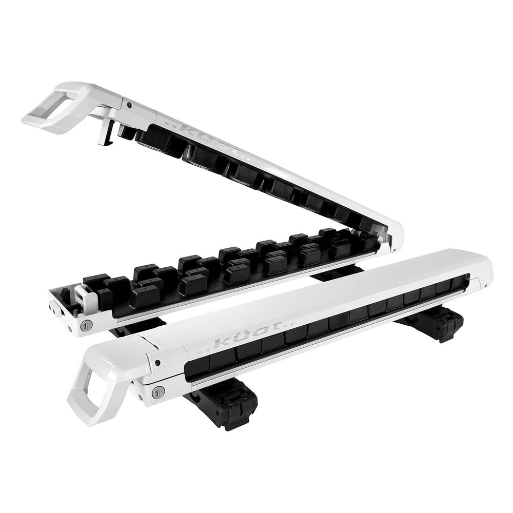 KUAT Grip 4 Durable Universal Car SUV Rooftop Crossbars Mounted Winter Sports Gear Hauling Transportation Slide-Out Locking Clamshell Rack, Fits 4 Skis/2 Snowboards - Pearl with Silver Anodize