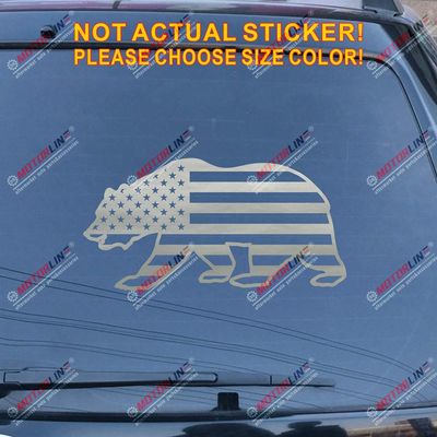 California Bear USA American Flag Decal Sticker Car Vinyl no bkgrd Cali (Silver, 8'' (20.3cm))