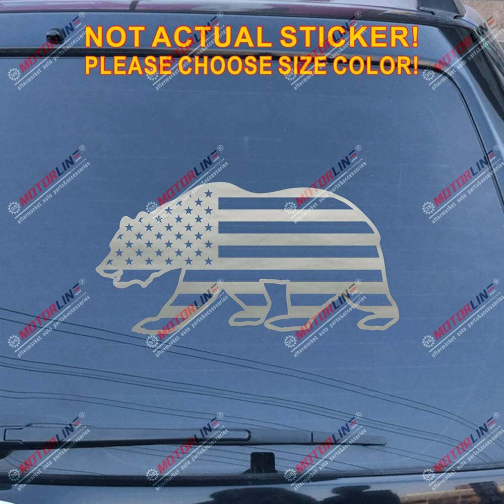 California Bear USA American Flag Decal Sticker Car Vinyl no bkgrd Cali (Silver, 8'' (20.3cm))