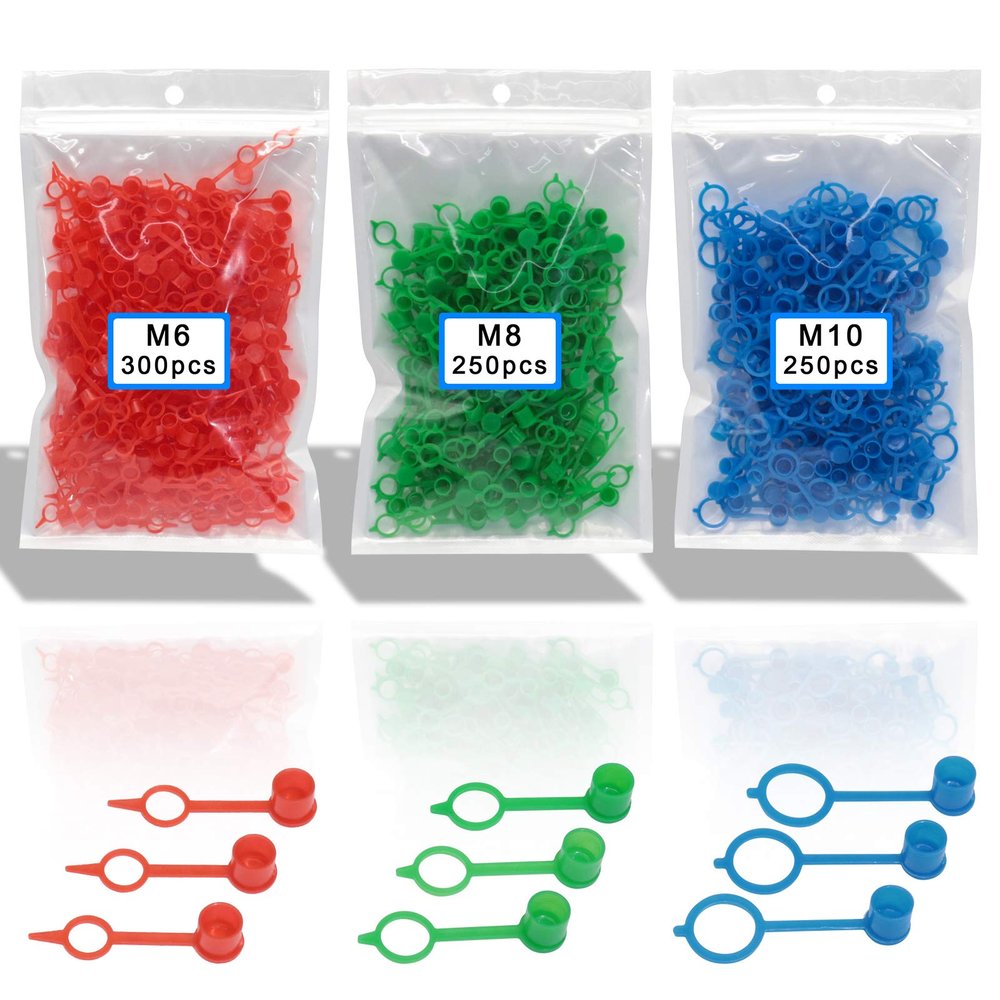 Boeray 800pcs M6 M8 M10 Polyethylene Plastic Oil Grease Gun Zerk Fitting Dust Cover Cap Cover Assortment Kits,Red Blue Green