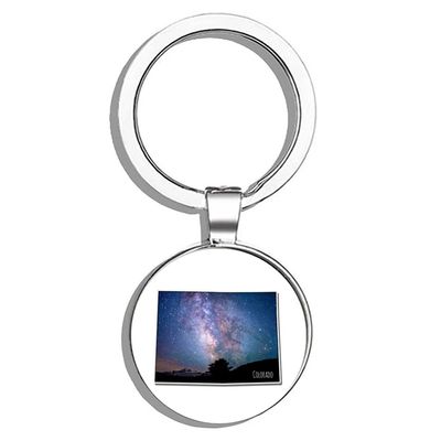 HJ Media Colorado Milky Way Rocky Mountains Night Sky Metal Round Metal Key Chain Keychain Ring