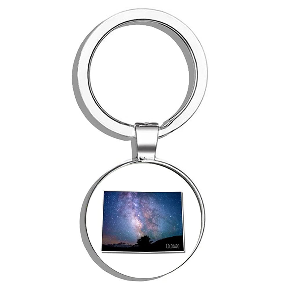 HJ Media Colorado Milky Way Rocky Mountains Night Sky Metal Round Metal Key Chain Keychain Ring
