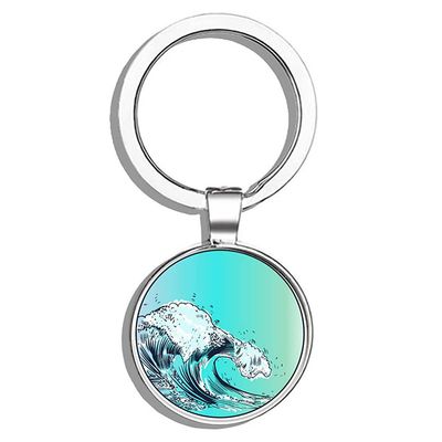HJ Media Ocean Wave Colorful Pretty Metal Round Metal Key Chain Keychain Ring