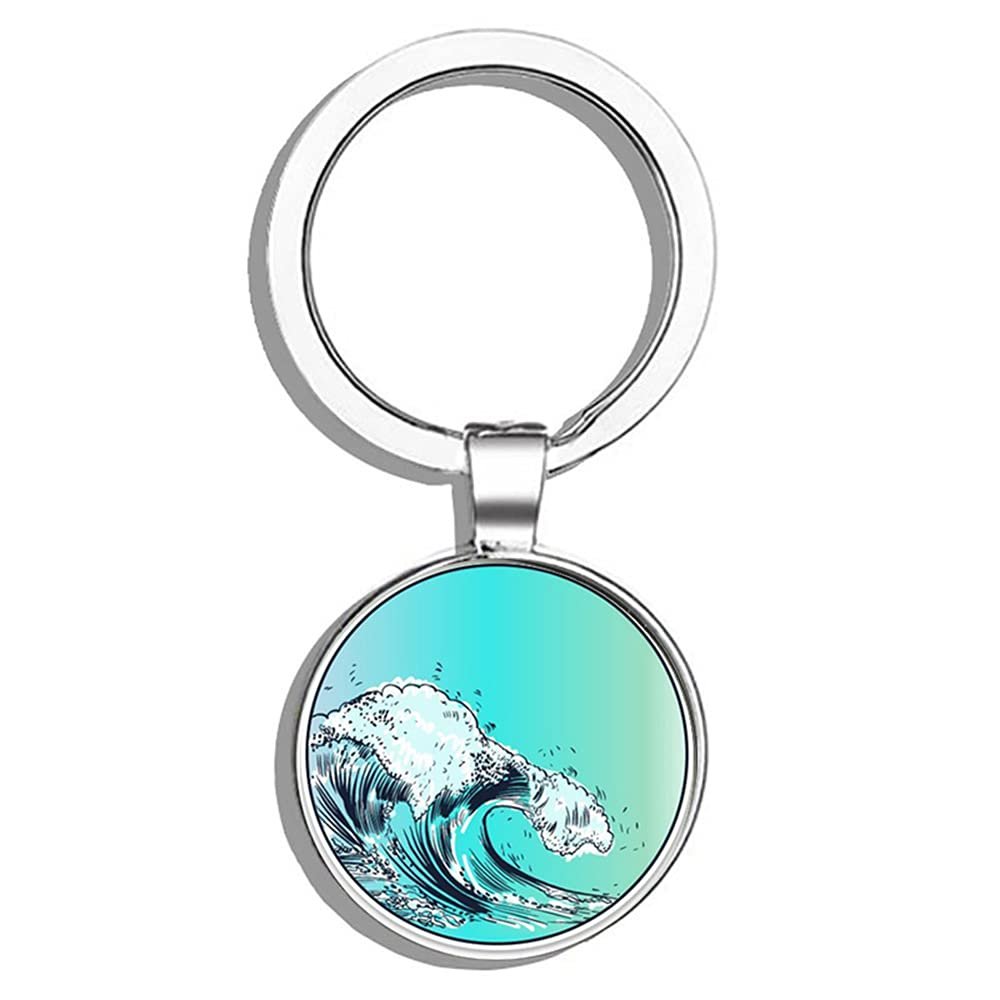 HJ Media Ocean Wave Colorful Pretty Metal Round Metal Key Chain Keychain Ring