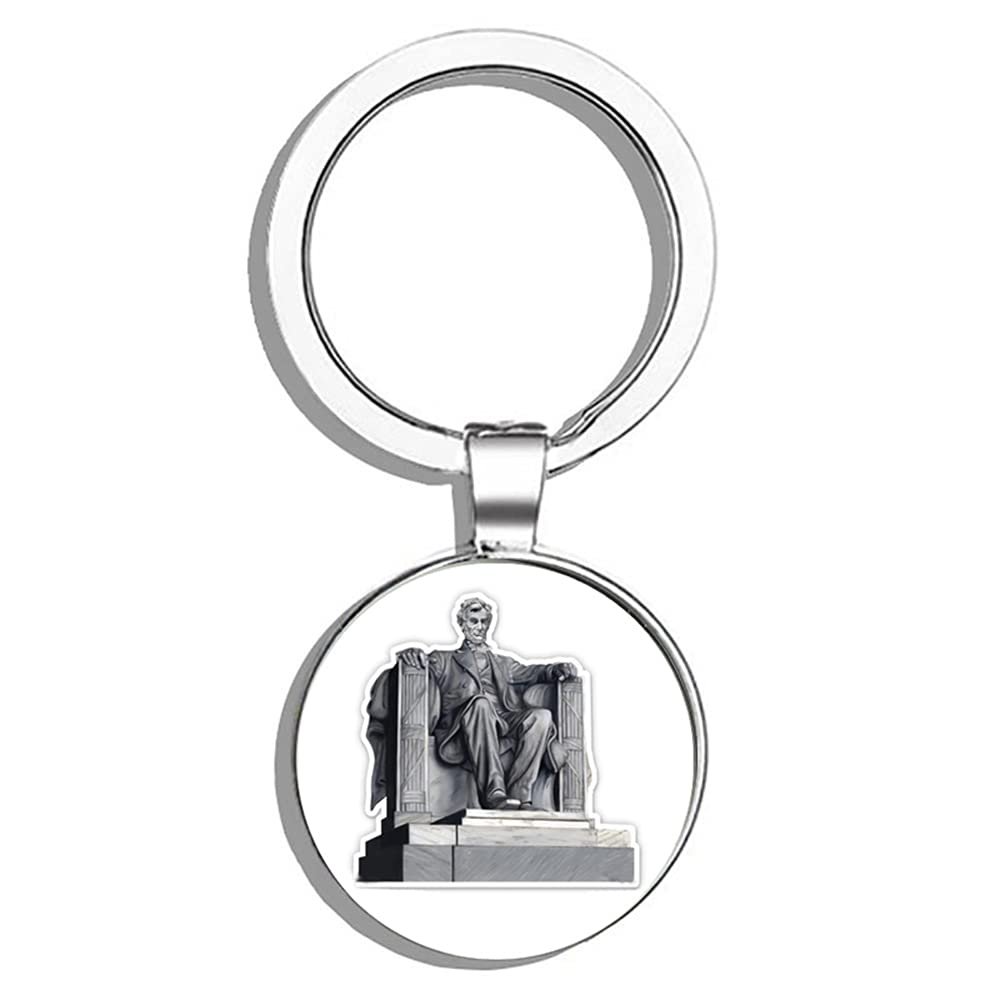 HJ Media Lincoln Memorial Metal Round Metal Key Chain Keychain Ring