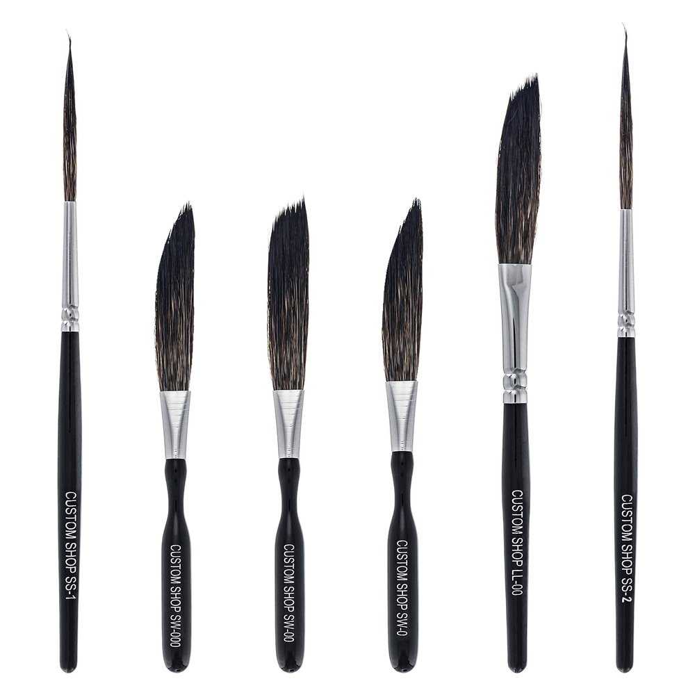 Custom Shop Pinstriping Brush Master Set (Sword #0, 00, 000, Scroll #1 & #2, Long Liner #00) - The Complete Set of Every Brush Style and Size - High Performance Striping Brushes