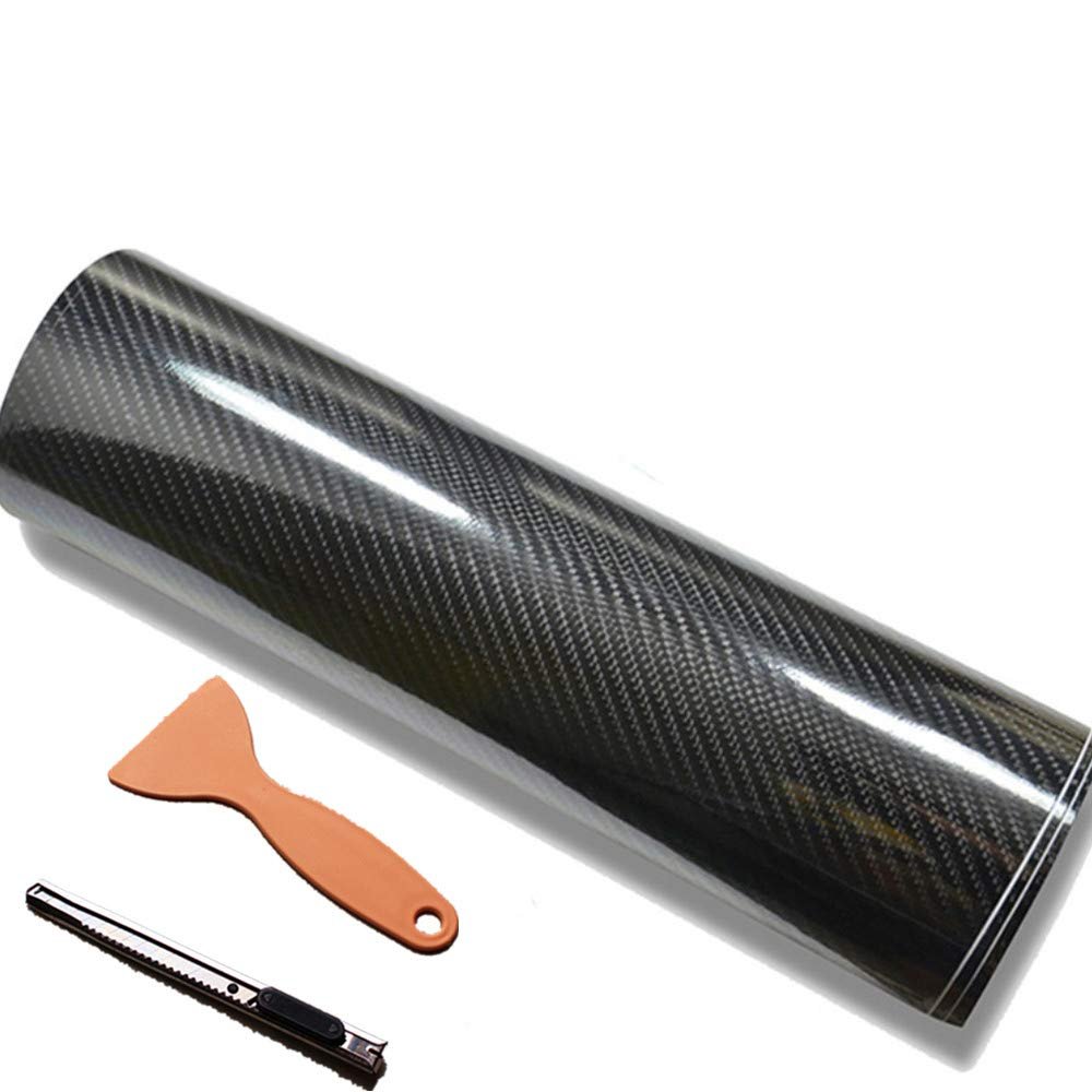 DIYAH 6D High Gloss Black Carbon Fiber Vinyl 12" x 60" / 1 FT x 5 FT Bubble Free Air Release Car Wrap Film Automotive DIY Decals with Hand Tools