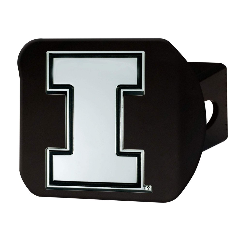 University of Illinois Illini NCAA Black Metal Hitch Cover by FANMATS - Unique 3D Chrome Team Logo Molded Design Easy Installation on Truck, SUV, Car, or ATV - Ideal Gift for Student/Alumni/Fan