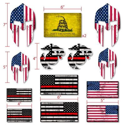 14-Pieces Sticker kit- Decals USA Flag Stickers- 1st Responders- Fire Dept Red Lives - Armed Services Red, Military - 100% Vinyl Stickers for Trucks, Offroad, Laptops, Waterbottles, Lo