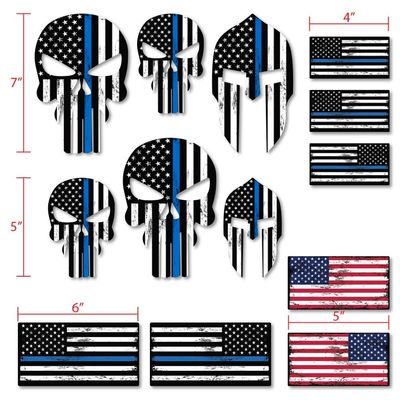 13-Pieces Sticker kit- Decals USA Flag Stickers- 1st Responders- Police Blue Lives Matter - Warrior- 100% Vinyl Stickers for Trucks, Offroad, Laptops, Waterbottles,