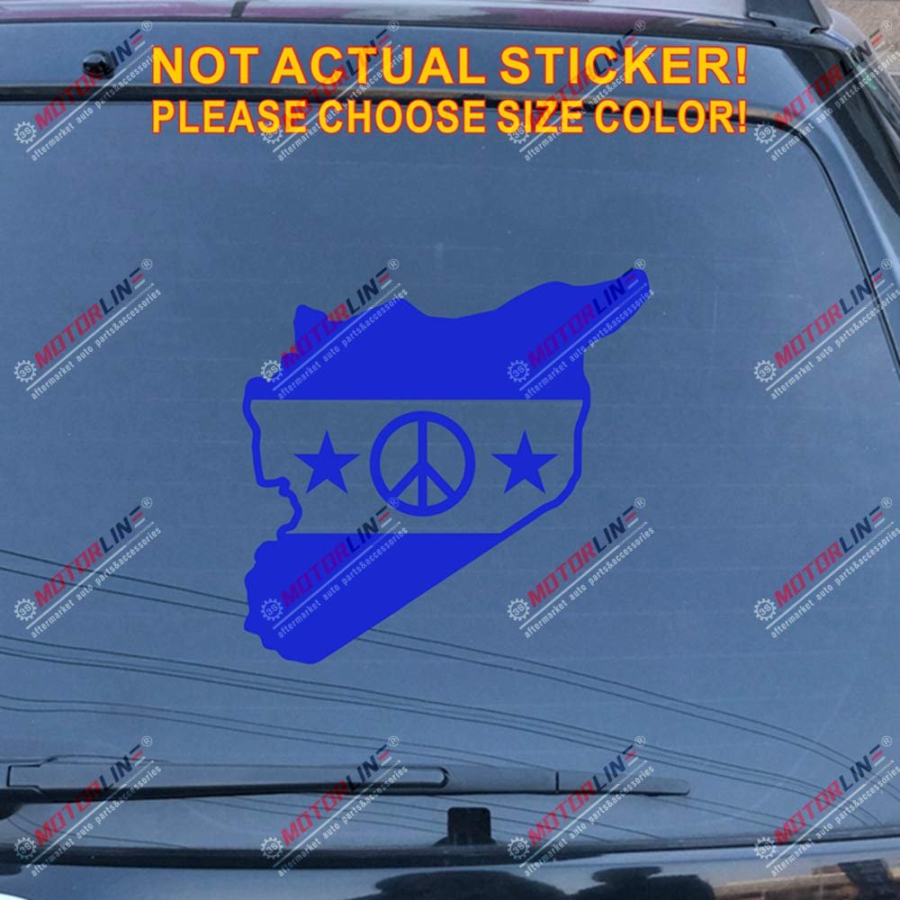 Syria Peace Sign Map Flag Decal Sticker Syrian Arab Republic Car Vinyl (Blue, 6'' (15.2cm))