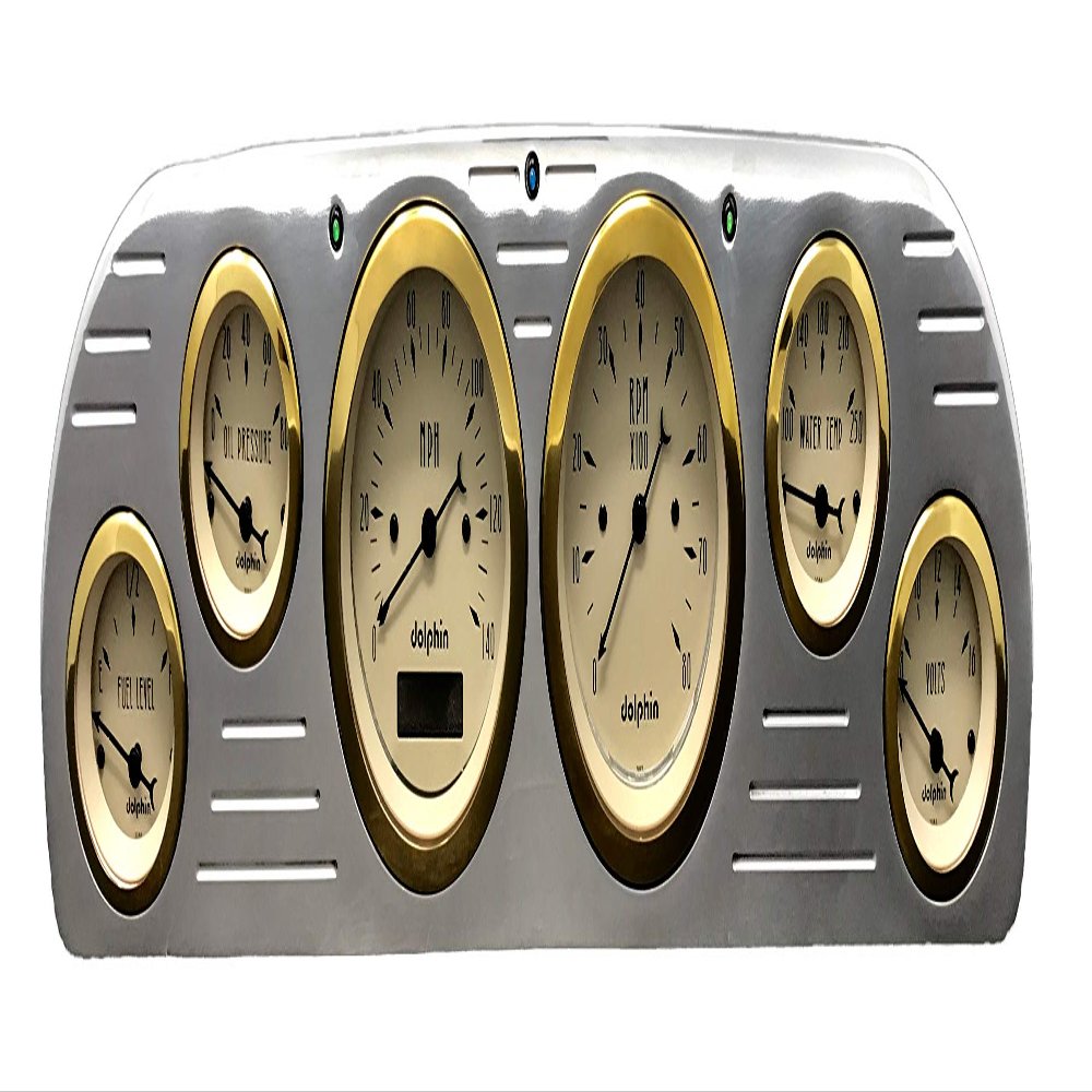 Dolphin Gauges Compatible with 1957 1958 1959 1960 Ford Truck 6 Gauge Dash Cluster Panel Set Programmable Gold Bezel