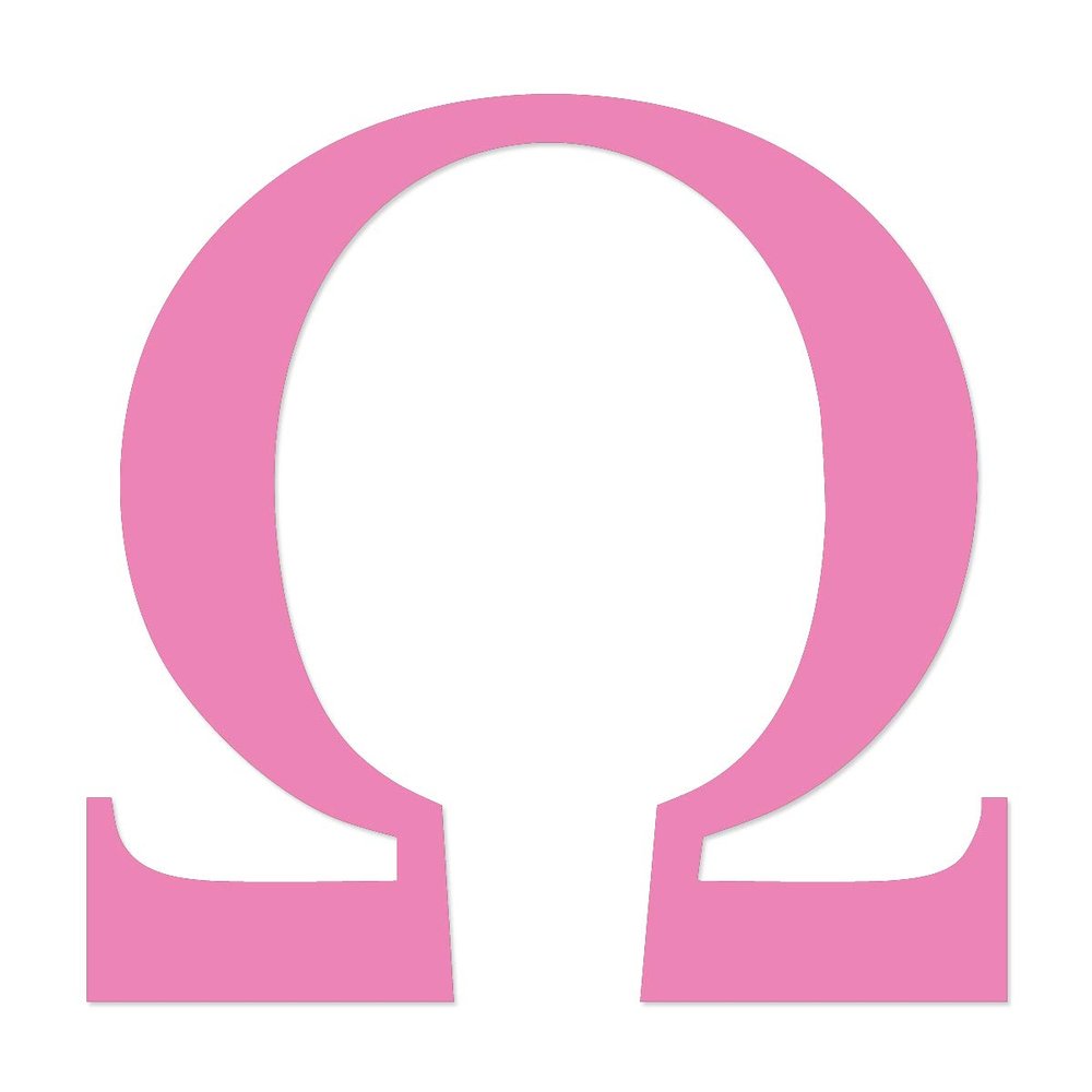 Applicable Pun Omega Greek Letter - Vinyl Decal for Outdoor Use on Cars, ATV, Boats, Windows and More - Light Pink 4 Inches Tall