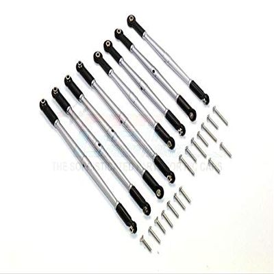 GPM For Traxxas E-Revo Brushless/Summit/Revo/Revo 3.3 Upgrade Parts Aluminum Anti-Clockwise Thread Steering Tie Rod - 8Pcs Set Silver
