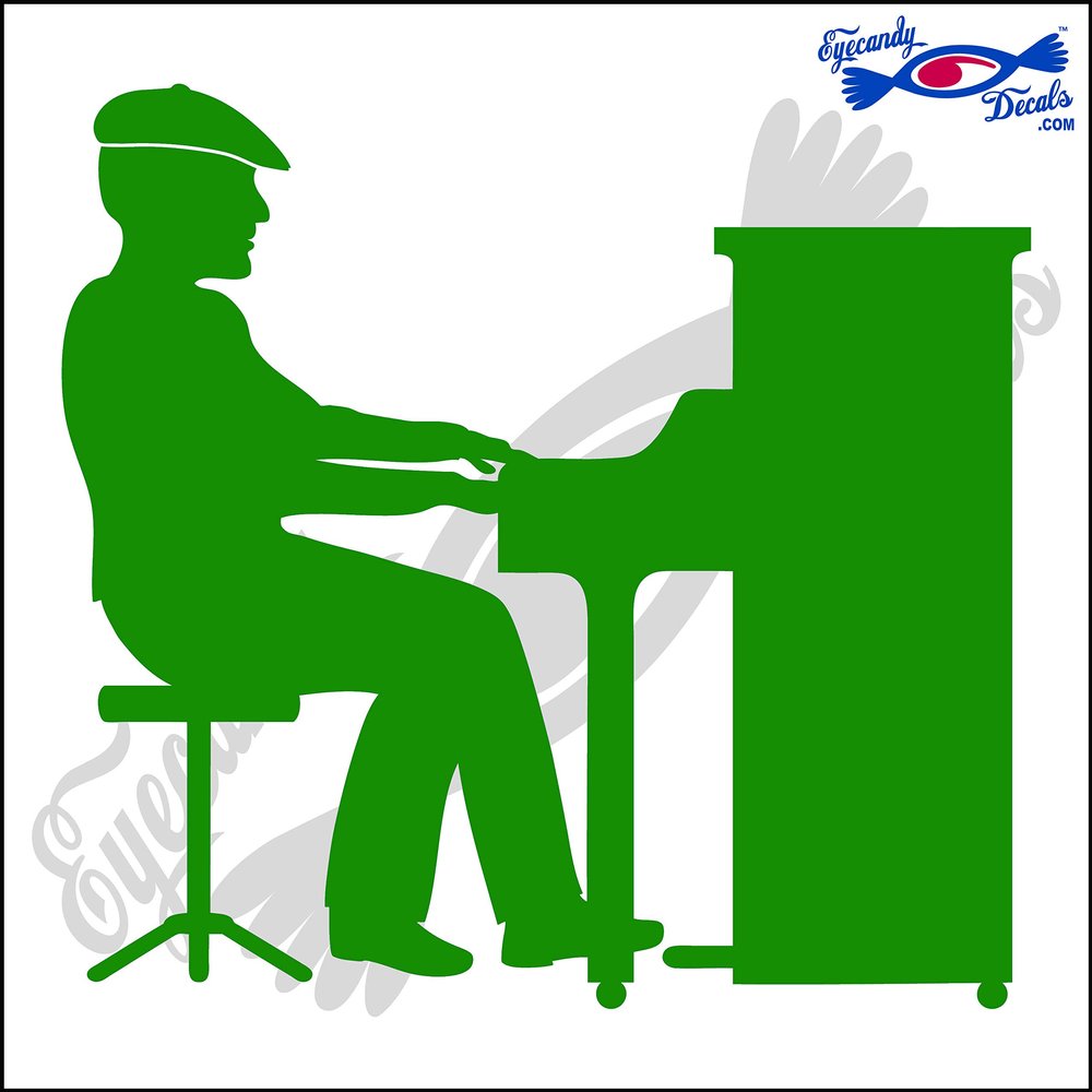 Eyecandy Decals Man Playing Piano 6 INCH Decal Sticker Green