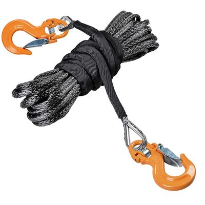Astra Depot 50ft Black Synthetic Winch Rope Extension Cable with Hooks