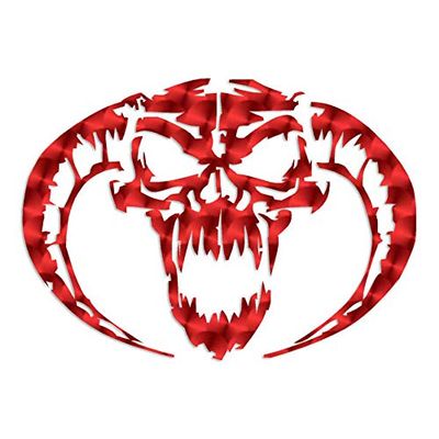 Decorative Decal - Demon Devil Skull Horns 5.25" x 3.75" - Red Engine Turn - Vinyl Sticker