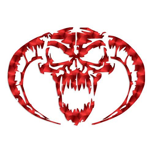 Decorative Decal - Demon Devil Skull Horns 5.25" x 3.75" - Red Engine Turn - Vinyl Sticker