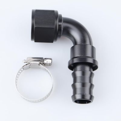 AC PERFORMANCE -12 AN 90 Degree Push On Lock Hose End Fitting Aluminum Black with Clamp